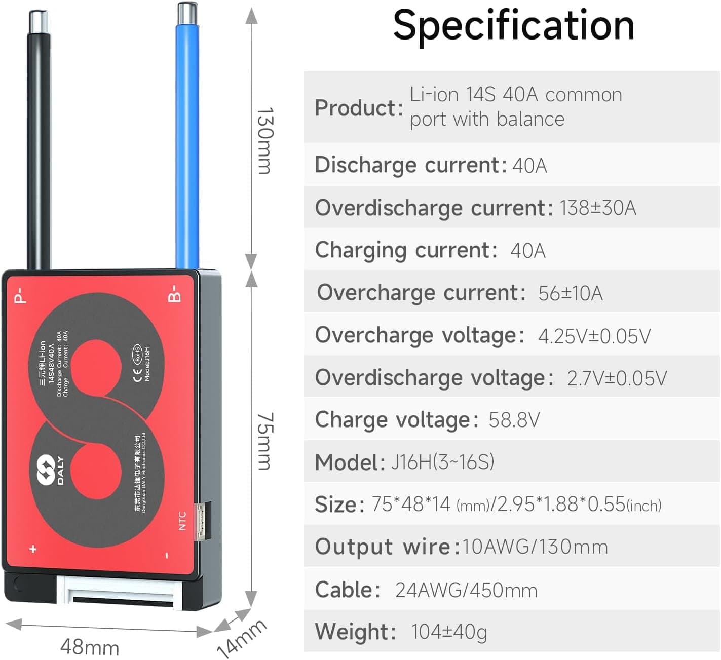 BMS 14S 48V 40A DALY - Nueva generación