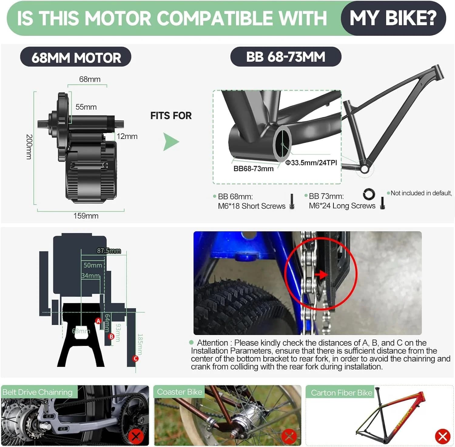 Kit conversión de bicicleta eléctrica de accionamiento medio 750W 48V - 68MM (Display: EKD01)