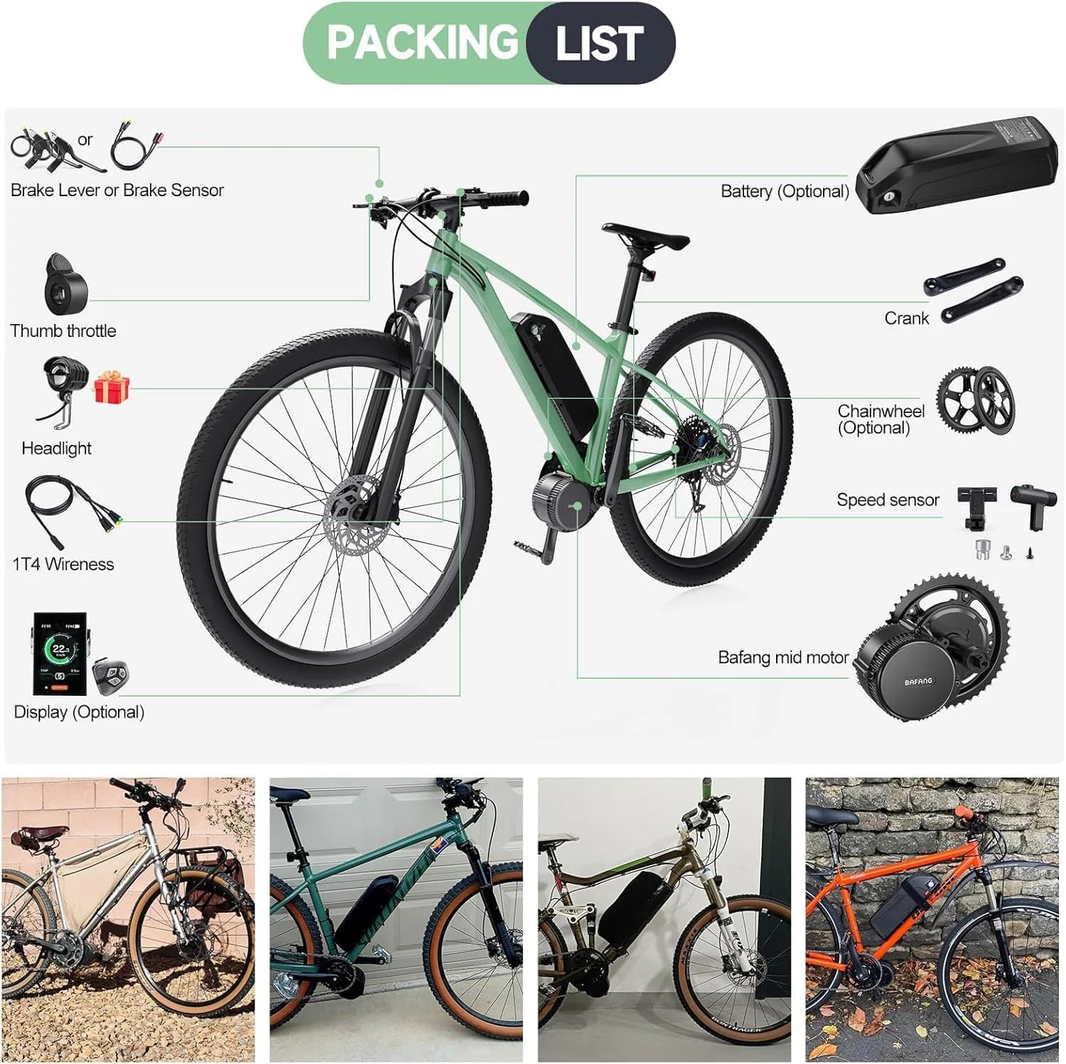 Kit conversión de bicicleta eléctrica de accionamiento medio 750W 48V - 68MM (Display: EKD01)